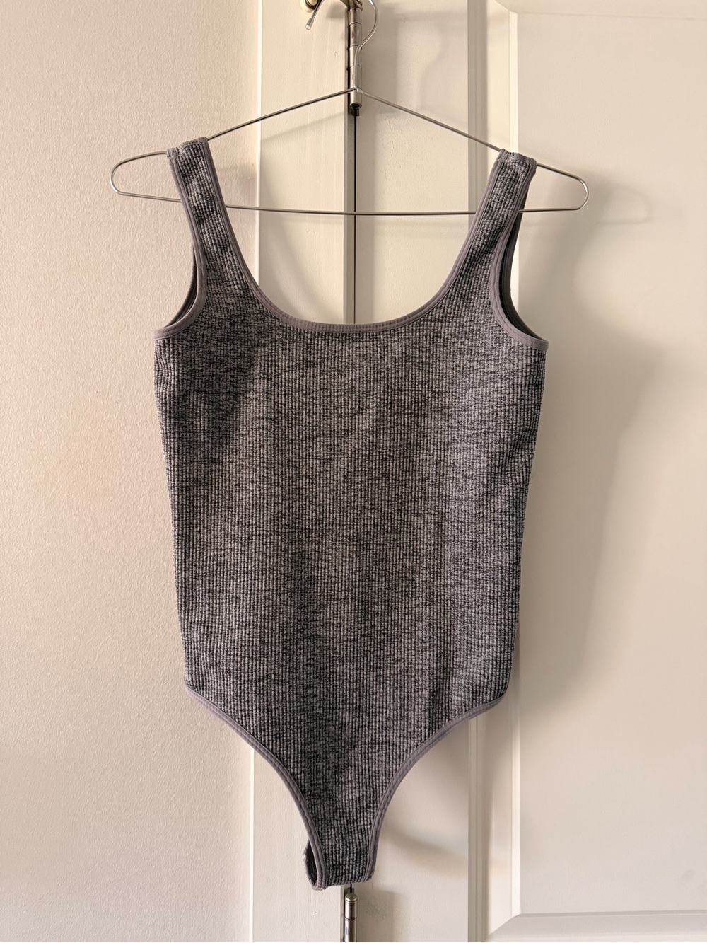 Grey Ribbed Fitted Bodysuit